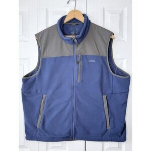 LL Bean Vest Men's XXL Blue Gray Full Zip Fleece Outdoors Sleeveless Polartec